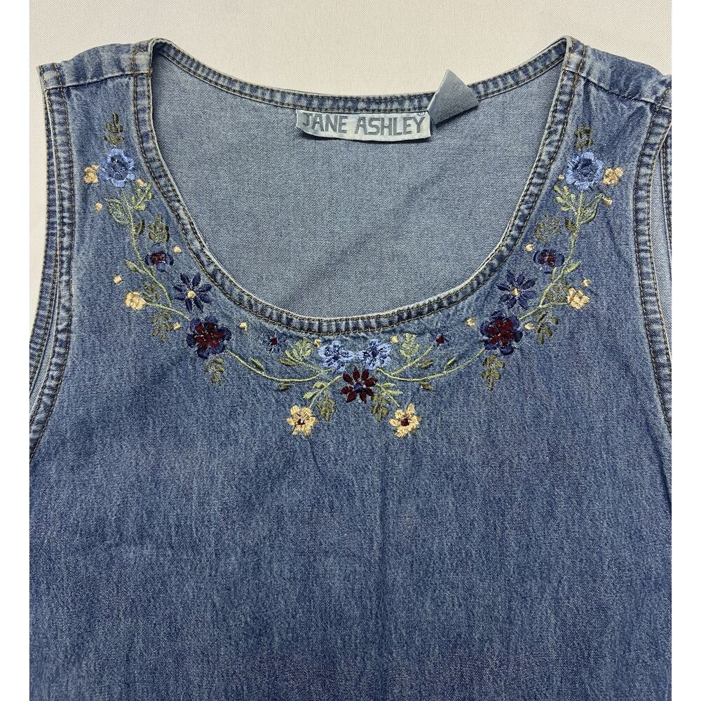 Vintage Jane Ashley Denim Maxi Dress Size M Embroidered Floral 90s Gilmore Girls - Picture 4 of 11
